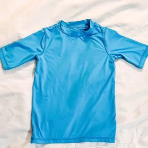Wonder Nation Boys Hawaiian Ocean Blue Short Sleeve Rash Guard Shirt